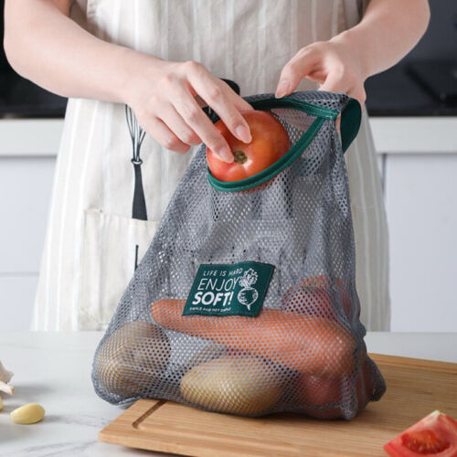 Reusable Vegetable Bags Kitchen Fruit Vegetable Storage Mesh Bag Washable Po`SQ
