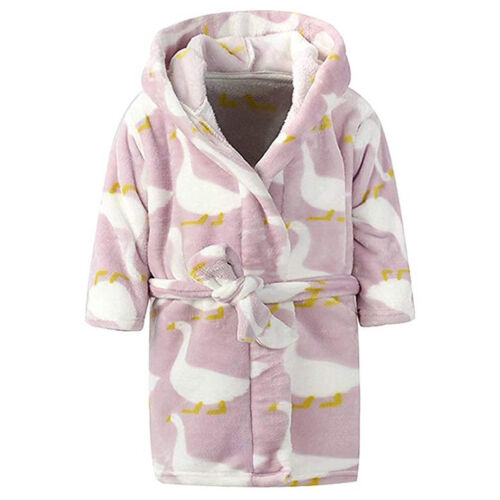 Baby Kids Boys Girls Flannel Pajamas Hooded Bath Robe Sleepwear Dressing Gown