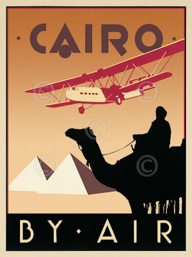 Cairo by Air by Brian James Vintage Travel Airplane Egypt Print Poster 19x13