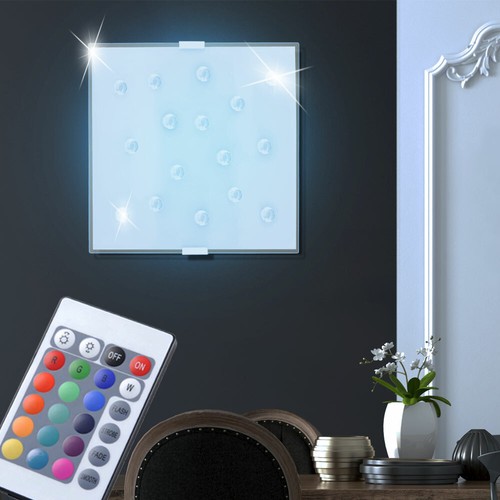 RGB LED Wand Leuchte Schlaf Gäste Zimmer Lampe Glas Steine Fernbedienung DIMMBAR