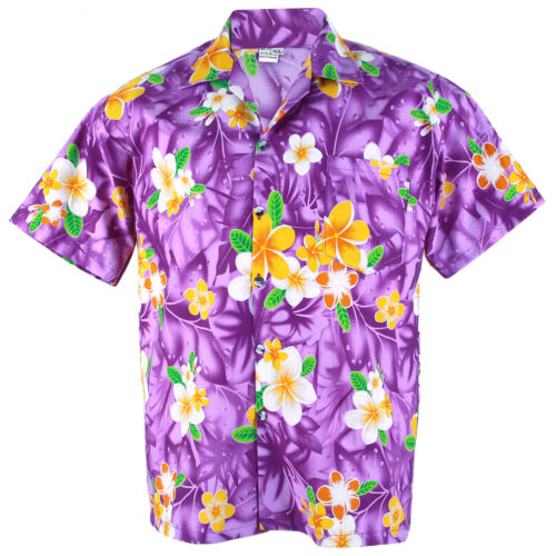 Chemise Hawaïenne Aloha coton Plumeria Frangipani Plage Vacances Violet XXL hg906v