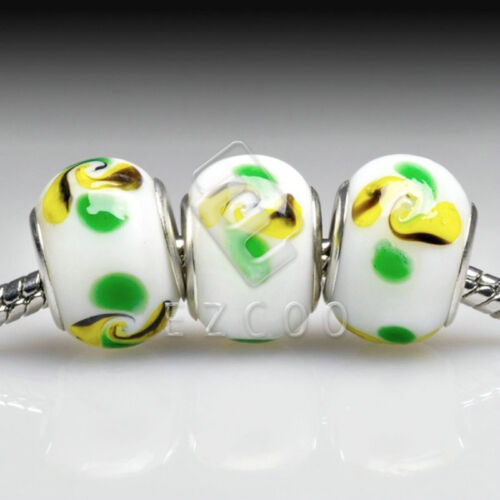 5pcs Murano Glass European Beads Lampwork Spacer Fit Charm Bracelets 14x10mm