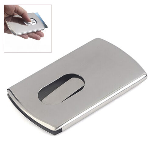 Details about  &nbsp;Business Card Holder Thumb Slide Out Stainless Steel ID Credit Card Storage Case