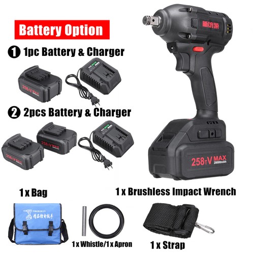 258V Sans Fil Clé à Chocs Électrique 480NM Boulonneuse 28000mAh Li-ion