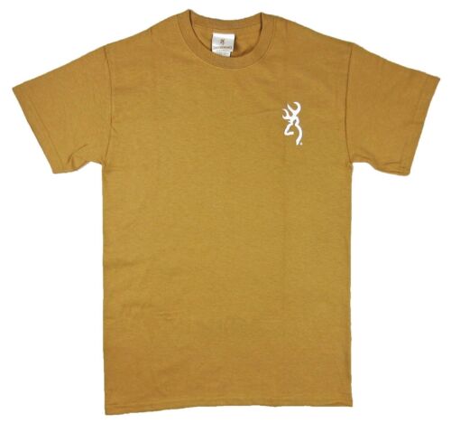 NWT Men's Browning Old Gold & White Buckmark Tee Short Sleeve T-Shirt Size S & M 