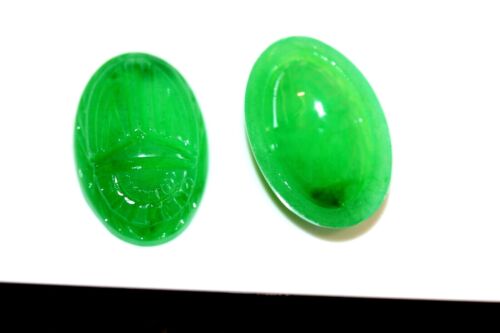 #SUP2/12   35X24MM OVAL ACRYLIC HOLLOW BACK GREEN COLOR SCARABS 6 PC 