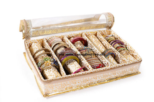 Indian Quilted Brocade Fabric Precious Bangle Jewellery Storage Box 5 Section