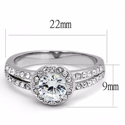 Round Clear Cut CZ Center 316 Stainless Steel Non Tarnish Womens Promise Ring