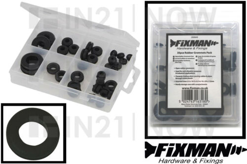 35 x Fixman Rubber Grommets Assorted Sizes Cables Pipes Anti Vibration with Case