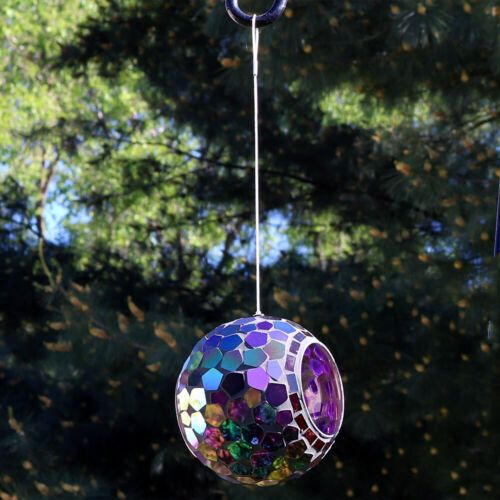 6/" Sunnydaze Hanging Bird Feeder Outdoor Round Glass Mosaic Design for Garden