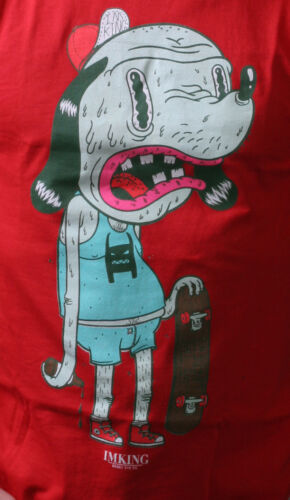 IM KING Mens White or Red Skateboarding Drunkies Dog T-Shirt USA Made NWT
