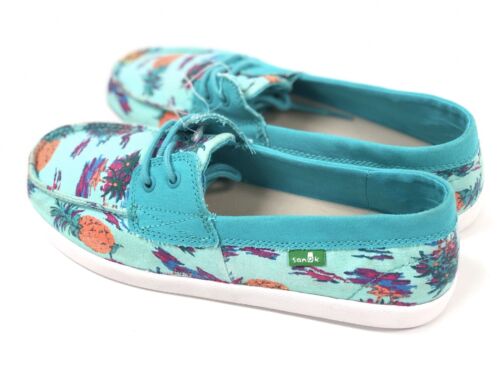 Sanuk KIDS Sailaway Mate TURQUOISE PINEAPPLES Canvas LaceUp Boat Shoes YOUTH SZ 