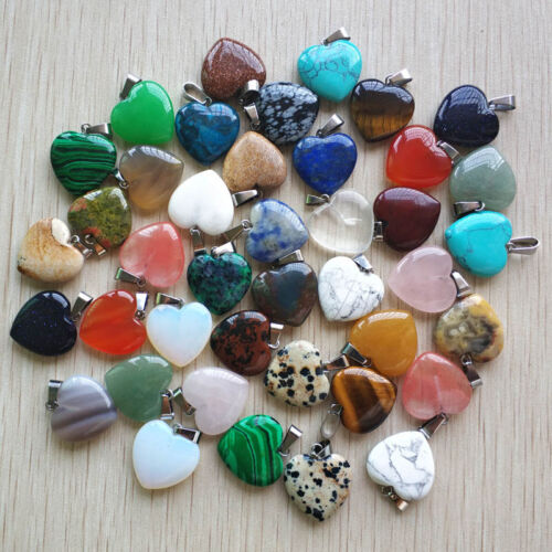 Fashion Natural stone mixed heart shape Pendants 50pcs/lot Wholesale free 