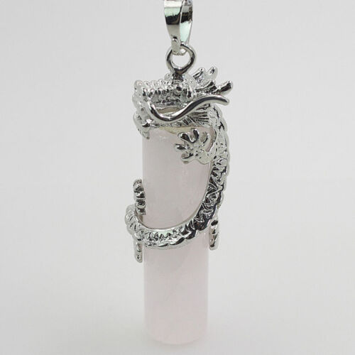 Natural Gemstones Silver Dragon Twining Round Cylinder Reiki Chakra Pendant DIY
