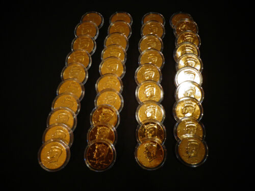 J.F KENNEDY HALF DOLLAR COIN SET "AIRTIGHT  CAPSULE LOT OF 10*24 KT GOLD PLATED 