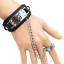 Anime Naruto Konoha Logo Leather Bracelet & Ring Cosplay Wristband Jewelry 