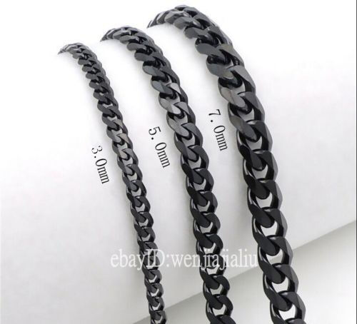 3//5//7mm MENS Boys Chain Black Tone Curb Link Stainless Steel Necklace 18-36/'/'