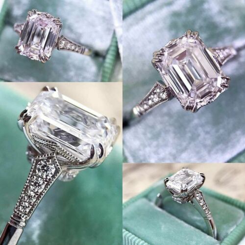 Vintage Engagement Ring 2.65Ct Emerald Cut D/VVS1 Diamond Solid 14k White Gold 