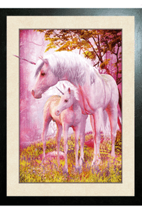 5D PICTURE 365mm x 465mm BLACK FRAMED UNICORN AND BABY 3D
