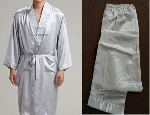 Kimomo Robe Gown IN HOME<5 DAYS  2-piece Set Mens Satin Silk Pajama Pants 