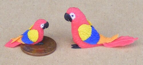1:12 Scale Large & Small Red Parrots Dolls House Miniature Exotic Birds P9