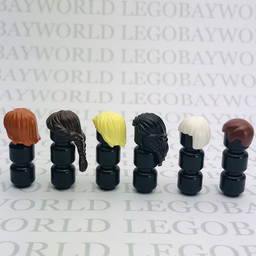 6 X Lego Minifigure Hair Wig Black Long Straight Wavy Various Designs Colours