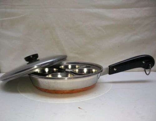 Revere Copper 8" Skillet Saute Stir Fry Pan Egg Poacher Insert Cups & Lid 