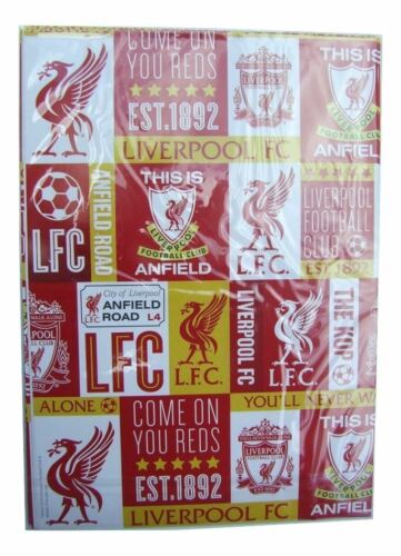 2 hojas, etiquetas LFC y etiquetas envoltura de regalo Liverpool Football Club envoltorio de papel