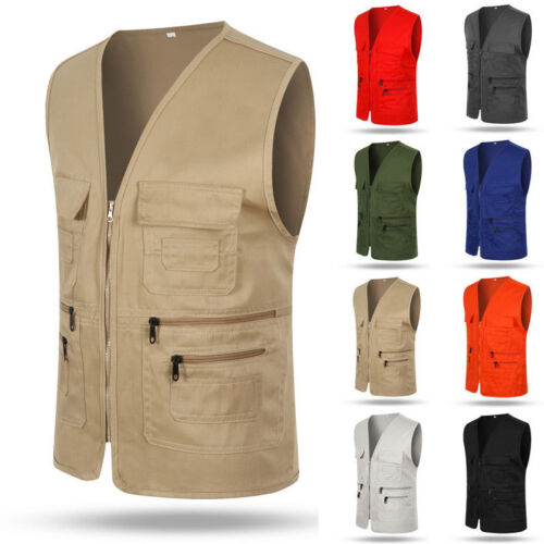 Mens Multi-Pocket Outdoor Vest Fishing Hiking Photography Waistcoat Jacket Coat 