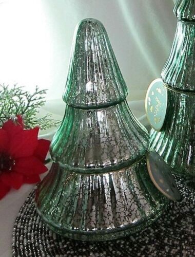 Mercury Glass Christmas Tree Antiqued Pearly Jade Green Fluted 3-Tier 7.5/"
