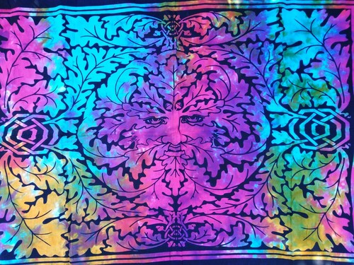 Celtic medieval Green Man wall hanging table cloth Pagan colourful gift art