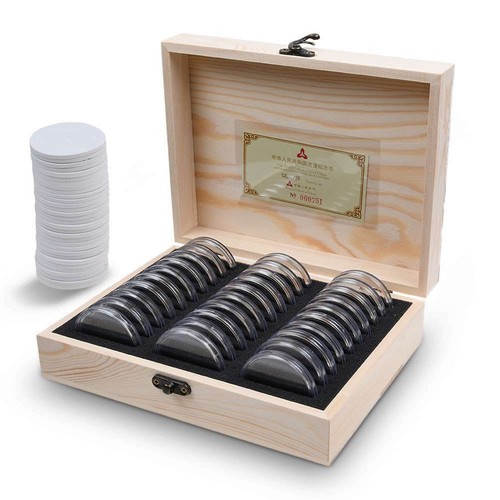 Wood 30pcs Coins Storage Box Coins Display Case Slab Certified Coin Wooden Case