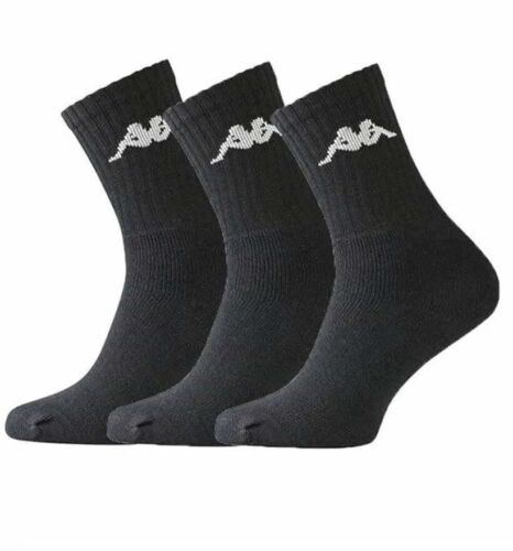 Black 3 PACK KAPPA Logo Sports Socks Pairs Mens Womens Ladies Unisex 