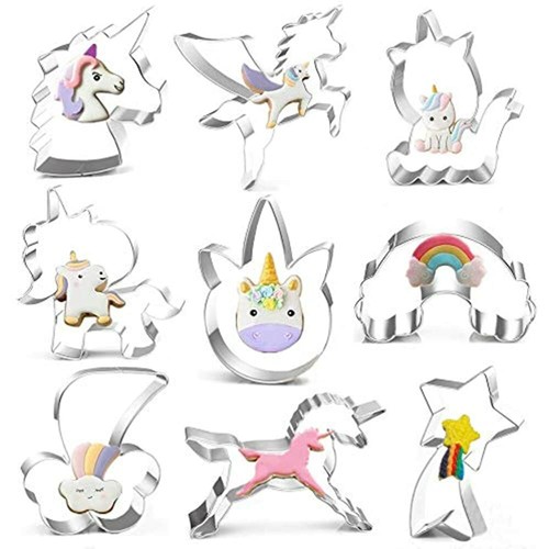 Face Shooting And 9 Pcs Head BakingWorld Unicorn Cookie Cutter Set Rainbow