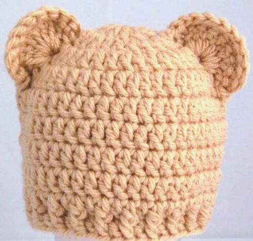 BOYS GIRLS CHUNKY TEDDY BEAR BEANIE HAT WITH EARS baby crochet photo prop tan