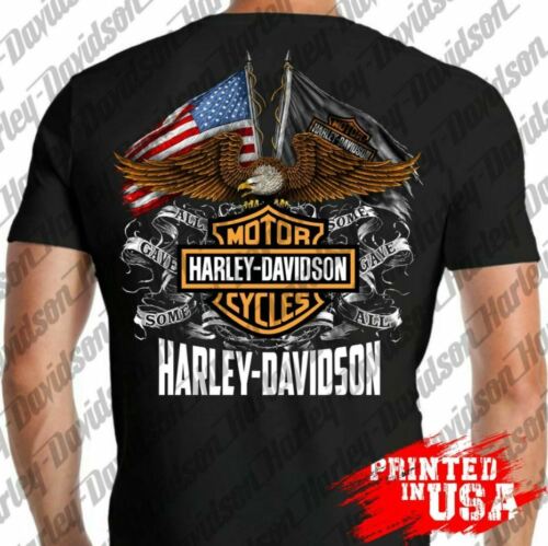 Harley-Davidson T-Shirt Backside Veteran US Flag Eagle Motorcycle Biker Gift
