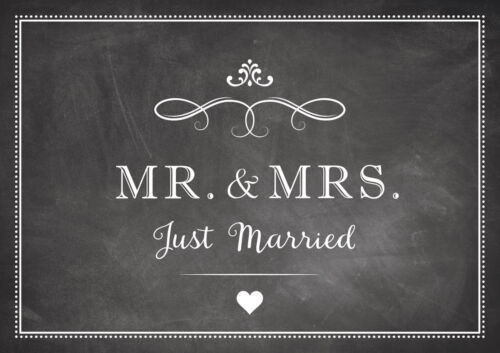 and Mrs Just Married /"Thanks Card for Wedding in/" Chalk-Blackboard-look/" /"Mr