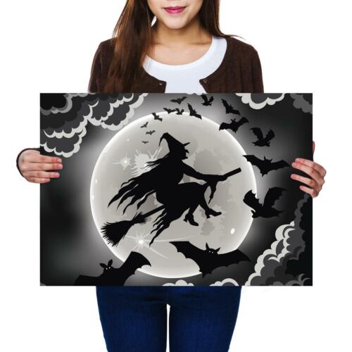 A2Night Witch Halloween Moon Bats Size A2 Poster Print Photo Art Gift #14408