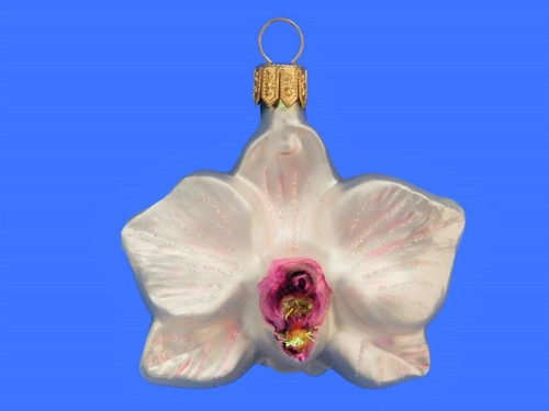 WHITE ORCHID FLOWER EUROPEAN BLOWN GLASS CHRISTMAS TREE ORNAMENT DECORATION