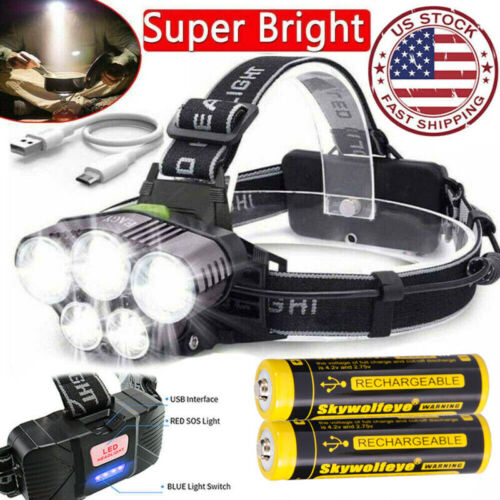 990000LM 5X LED Headlamp 186*50 Rechargeable Headlight Flashlight Head Torches 