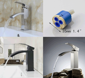 Deck Mounted Waterfall Spout Bathroom Sink Basin Faucet Brass Mixer Tap