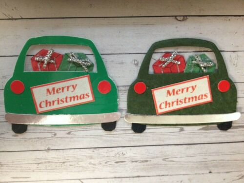 4 Die-Cut Merry Christmas Cars Card Making Scrapbook Craft Embellishments 