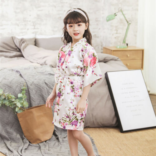Toddler Baby Girls Floral Silk Satin Kimono Robes Bathrobe Kid Sleepwear Clothes