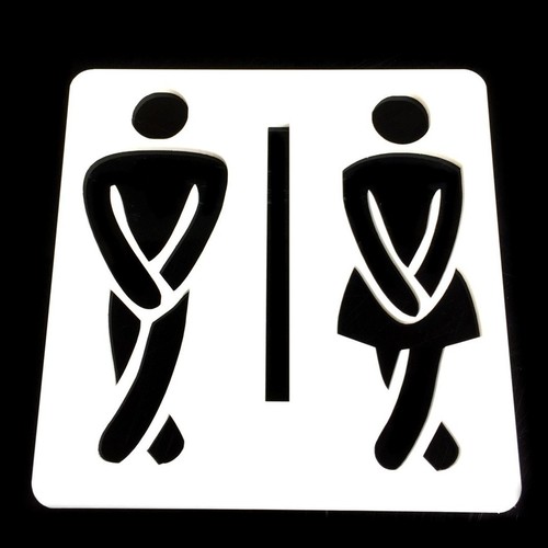 Crossed legs mâle et femelle toilette porte signe-blanc