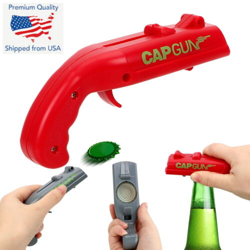 Bottle Cap Gun Beer Cola Soda Opener Launcher Bar Tool Toy Firing Flying Caps