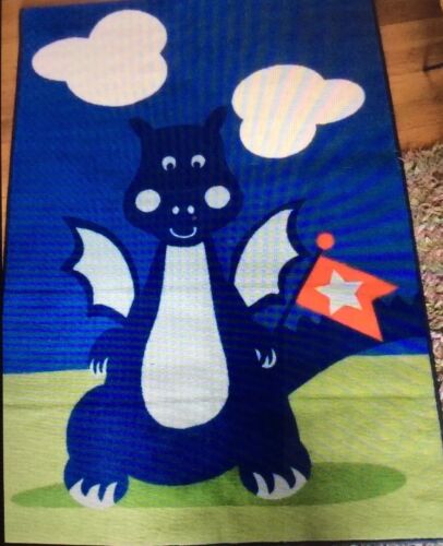 120x180  cm Blue Kids/' Room Carpet Rug with Colourful Dragon Design