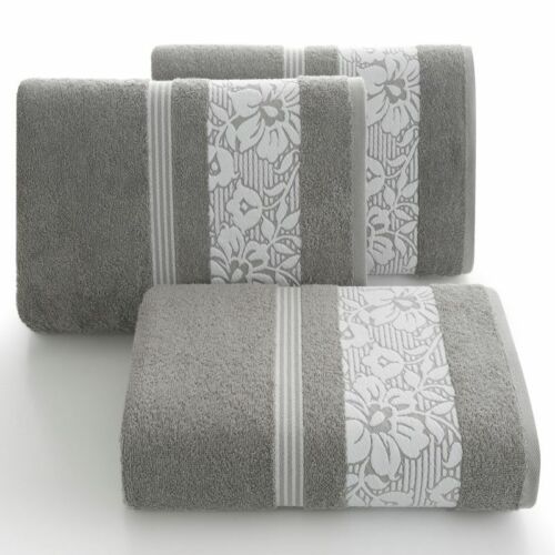 SET 3x Duschtucher Badetuch Handtuch Baumwolle Frottee Bordüre Dekorativ Blumen 