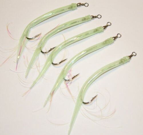 Pack of 5 All Colours Size 6//0 Hooks Fladen Gummi Mac // Eel Lures -