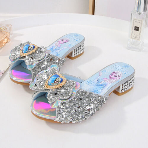 FROZEN2 ELSA SLIPPERS HOLIDAY COSPLAY SEQUINED RHINESTONE BOW HIGH-HEELED SHOES