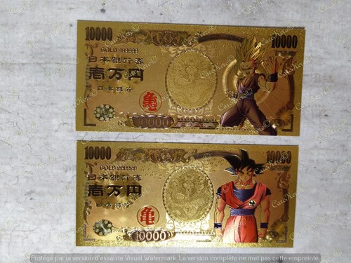 x2 Dragon Ball Z Gohan Goku Banknote Gold Yen Collectible Japan No Bandai Card
